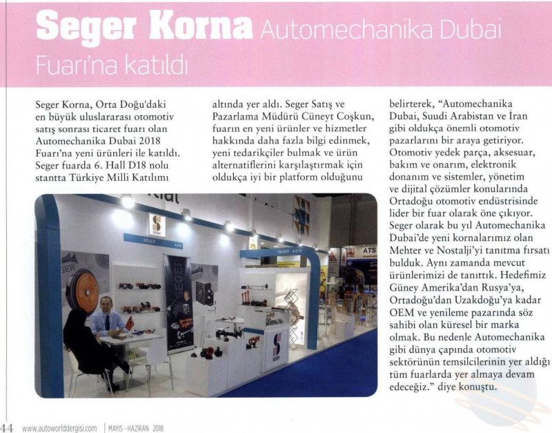 SEGER KORNA Automechanika Dubai Fuarı\'na katıldı- 01.05.2018 Auto Spare Parts