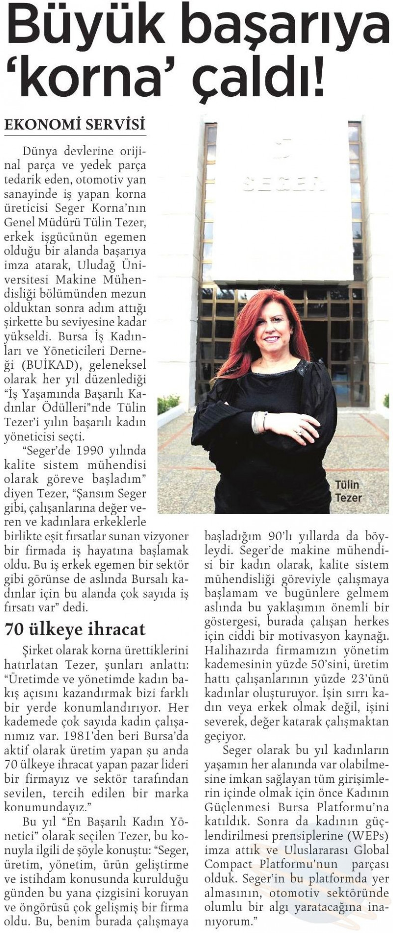 Büyük başarıya "korna" çaldı. -10/03/2017 Milliyet